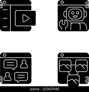 Digitalisierung in Unternehmen schwarze Glyphen-Symbole auf weißem Raum gesetzt Stock Vektor