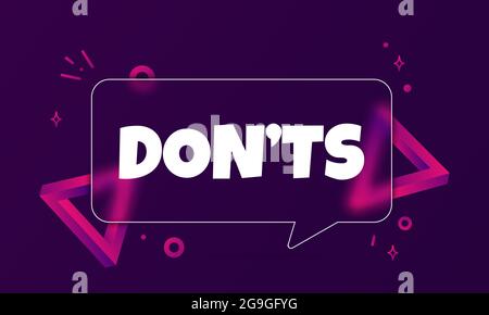 Donts. Sprechblasenbanner mit nicht-Text. Glassmorphismus-Stil. Für Unternehmen, Marketing und Werbung. Vektor auf isoliertem Hintergrund. EPS 10. Stock Vektor