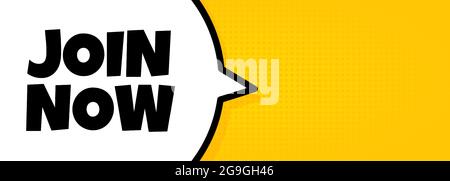 Jetzt anmelden. Sprechblasenbanner mit Join now-Text. Lautsprecher. Für Unternehmen, Marketing und Werbung. Vektor auf isoliertem Hintergrund. EPS 10. Stock Vektor