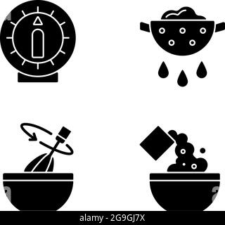 Schwarze Glyphen-Symbole für die Zubereitung von Speisen auf weißem Raum Stock Vektor