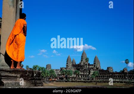 Kambodscha, Ankgor, Angkor-VAT-Tempel, UNESCO-Weltkulturerbe, Novizenmönch Stockfoto
