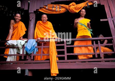 Kambodscha, Ankgor, Angkor-VAT-Tempel, UNESCO-Weltkulturerbe, Novizenmönch Stockfoto