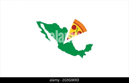 Mexikanische Landkarte mit Pizza Stück Symbol Logo Design Illustration Stock Vektor