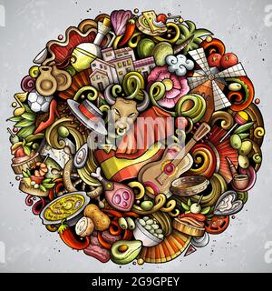 Spanien Cartoon Vektor doodles Illustration. Stock Vektor