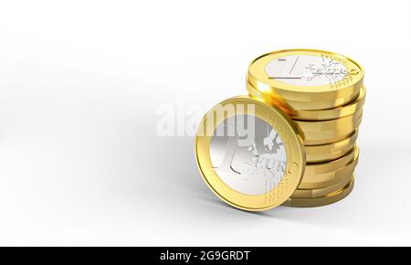 Eine Euromünze stapelte sich. 3d Render. Money-Konzept. Stockfoto