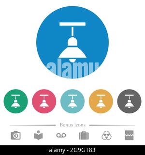 Kronleuchter flache weiße Symbole auf runden farbigen Hintergründen. 6 Bonus-Symbole enthalten. Stock Vektor