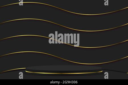 Schwarzes und goldenes Podium im dunklen Raum Stock Vektor