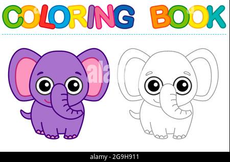 Malvorlagen lustige Cartoon Elefant. Pädagogische Tracing Bild für Kinder Aktivität Stock Vektor