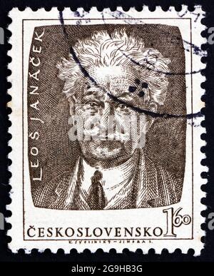 TSCHECHOSLOWAKEI - UM 1953: Eine in der Tschechoslowakei gedruckte Briefmarke zeigt Leos Janacek, tschechischer Komponist und Lehrer, um 1953 Stockfoto
