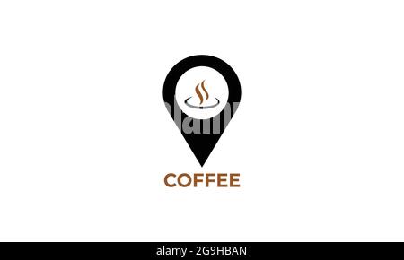 Kaffee-Logo auf rundem Pin Map Schild, Creative and Modern Coffee Shop Icon. Vorlage Für Vektorlogos Stock Vektor