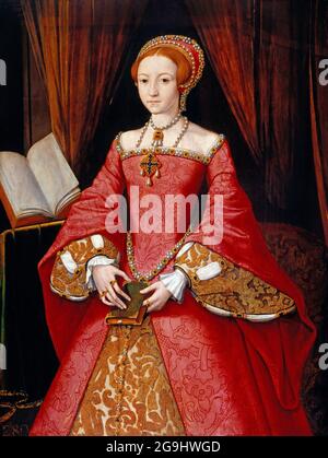 Elizabeth I. Porträt der zukünftigen Königin Elizabeth I. (1533-1603) als Prinzessin Elizabeth im Alter von 12 Jahren. Porträt von William Scrots, 1546/7 Stockfoto