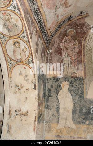 Saulcet bemalte Kirche. Wandmalerei. Departement Allier, Auvergne Rhone Alpes, Frankreich, Europa Stockfoto