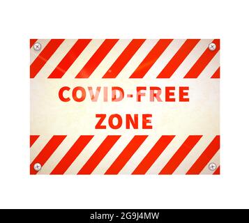 Warnschild in leuchtendem Rot und Weiß mit COVID-FREIZONEN-Schild auf Weiß Stock Vektor