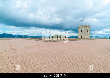 Spanien, Barcelona, Turm auf Schloss Montjuc Stockfoto