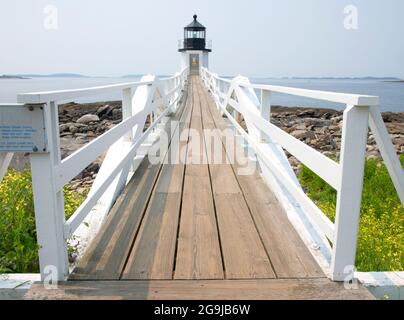 Marshall Point Lighthouse (1832 heute Turm 1857) in Port Clyde, Maine. War eine Szene im Film Forest Gump Stockfoto