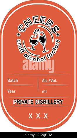 Vintage Moonshine Labeldesign mit ethnischen Elementen im Thin Line Stil. Emblem der Alkoholindustrie, Destilliergeschäft. Schwarzweiß, schwarz auf weiß. Plac Stock Vektor