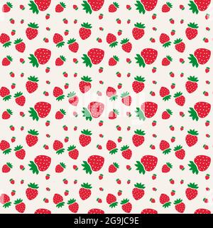 Beeren Früchte Erdbeere mit Blättern nahtlose Muster für Textildrucke, Karten, Design. Flacher Stil, Vektorgrafik Stock Vektor