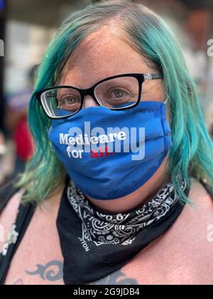 New York, NY, USA. Juli 2021. Atmosphäre bei der Medicare for All Rallye im Büro von Alexandria Ocasio-Cortez in der Bronx, New York City, am 26. Juli 2021. Kredit: Rainmaker Fotos/Media Punch/Alamy Live Nachrichten Stockfoto