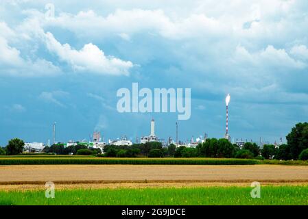 BASF Chemical Company: Ludwigshafener Hauptwerk gegen Felder Stockfoto