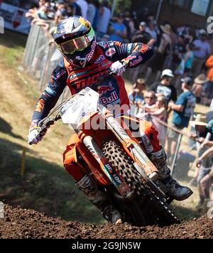 JUL 24 2021 Washougal, WA USA Red Bull KTM Cooper Webb(2) kommt aus Sektion 28 während der Lucas Oil Pro Motocross Washougal 450 Meisterschaft im Washougal MX Park Washougal, WA Thurman James/CSM Stockfoto