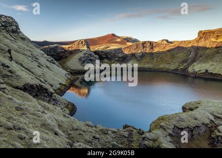 Crater Lake, Laki Crater oder Lakagigar, Crater Series, Highlands, Südisland, Suourland, Island Stockfoto