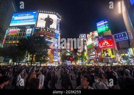 Shibuya Crossing verkehrsreichste Straßenkreuzung der Welt, Tokio, Japan Stockfoto