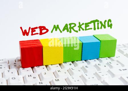 Handschrift Text Web Marketing. Konzept Bedeutung elektronischer Handel Werbung über Internet Online-Verkäufer Computer Laptop für Kommunikation Stockfoto