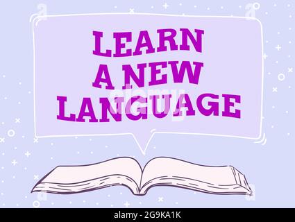 Konzeptionelle Darstellung Lernen SIE EINE neue Sprache. Geschäftsansatz Fähigkeit, in der zweiten oder Fremdsprache zu kommunizieren Open Book Illustration mit Sprache Stockfoto