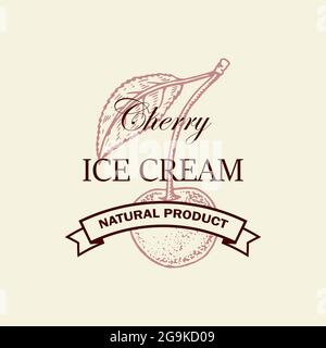 Handgezeichnetes Cherry-Eis-Logo. Vektorgrafik im Skizzenstil Stock Vektor