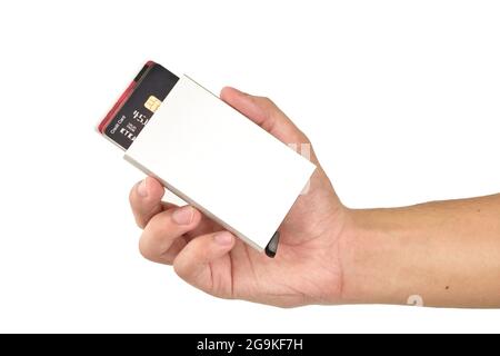 Kreditkartenhalter In Der Hand Isoliert Auf Weißem Hintergrund Mit Beschneidungspfad Stockfoto