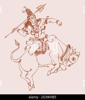 Skizze des berühmten und mächtigen gottes des Indianers Herr Shiva und Parvati Liebe mit freiem Raum für Text Stockfoto