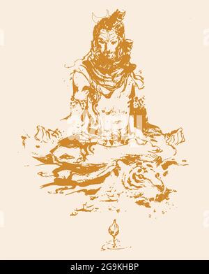 Skizze des berühmten und mächtigen gottes Shiva und seiner Symbole mit freiem Platz für Text in Indien Stockfoto