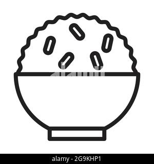 Reis in einer Schüssel Umriss Icon Vektor für Grafik-Design, Logo, Website, Social Media, mobile App, Illustration Stock Vektor