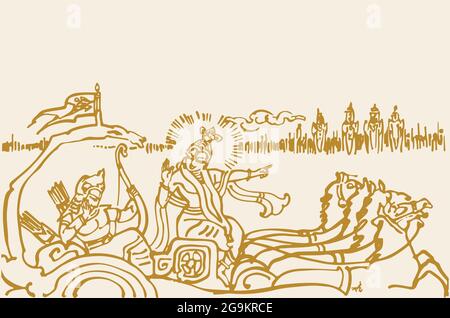 Skizze des mächtigen gottes des Indianers Herr Shiva und Göttin Parvati mit freiem Raum für Text Stockfoto