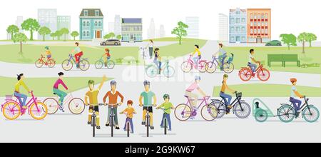 Familien mit Fahrrädern auf dem Radweg, Stock Vektor