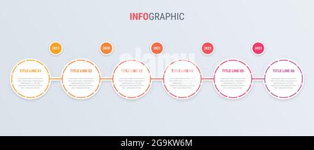 Rote Infografik-Vorlage. Abgerundetes 6-stuf-Design. Vektor-Timeline-Elemente für Präsentationen. Stock Vektor