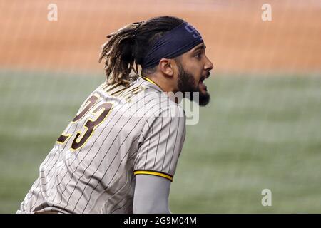 San Diego Padres Shortstop Fernando Tatis Jr. (23) während eines MLB-Spiels in der regulären Saison gegen die Miami Marlins, Samstag, 24. Juli 2021, in Mia Stockfoto