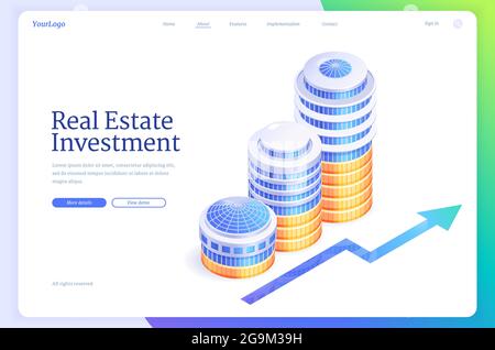 Isometrische Landing Page für Immobilieninvestitionen Stock Vektor
