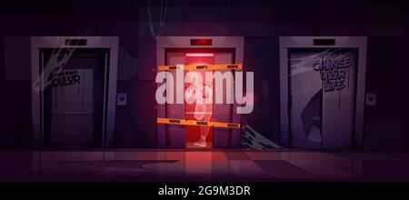 Alte Halle mit kaputten Aufzug und Geist in der Nacht Stock Vektor