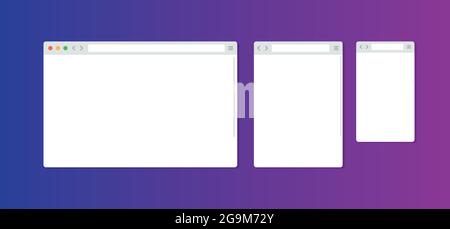 Web-Browser-Fenster-Vorlage in flacher Ausführung für Desktop, Tablet und Handy Stock Vektor