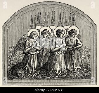 Das Gebet der Engel. Fresko im Palazzo Medici Riccardi von Benozzo Gozzoli. Renaissance, Florenz. 15. Jahrhundert, Italien. Alte Illustration von Jesus Christus aus dem 19. Jahrhundert von Veuillot 1881 Stockfoto