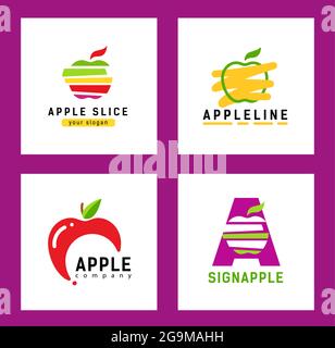 Set aus modernen Logos mit einer Apfel-Silhouette. Logo-Konzept für gesunde Ernährung Stock Vektor