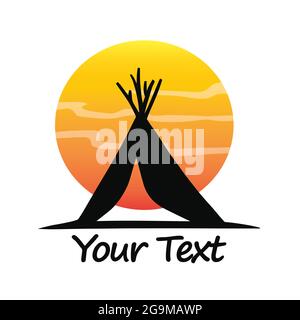 Hut Logo mit Sunrise Sunset Hintergrund Design Template. Vektorgrafik Stock Vektor