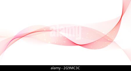 Abstrakter Wellenhintergang. Stilisierte rosafarbene wellenförmige Illustration. Mit dem Blend-Werkzeug auf weißem Hintergrund entstehen rosig glänzende Linien. Geschwungene, glatte Streifen. D Stock Vektor