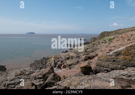 Steile Holm von Brean unten in der Bristol Channel. Stockfoto