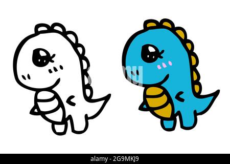 Doodle Niedliche kleine Umrisse und Farbe Dinosaurier für Färbung lernen Stock Vektor