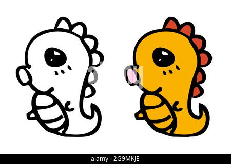 Doodle Niedliche kleine Umrisse und Farbe Sea Horse für das Färben lernen Stock Vektor