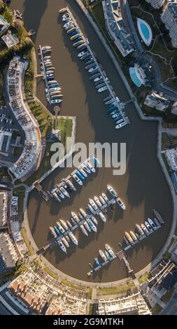 Luftaufnahme des privaten Viertels von Nordelta, mit seinen Yachten, in Buenos Aires, Argen Stockfoto