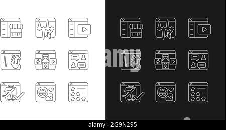 Lineare Symbole für digitale Plattformen für den Dunkel- und Lichtmodus Stock Vektor