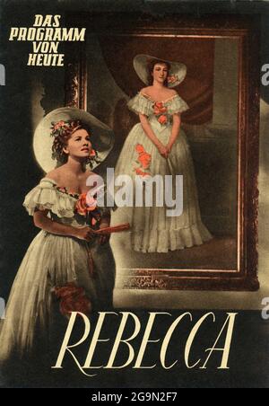 Cover der Post war 1953 Österreichisches Programm für JOAN FONTAINE in REBECCA 1940 Regisseur ALFRED HITCHCOCK Roman Daphne Du Maurier Kostümdesign Irene Musik Franz Waxman Produzent David O. Selznick Selznick International Picturs / United Artists Stockfoto